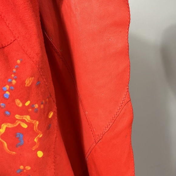Vintage western red suede leather hand painted shawl rare large - Picture 10 of 17